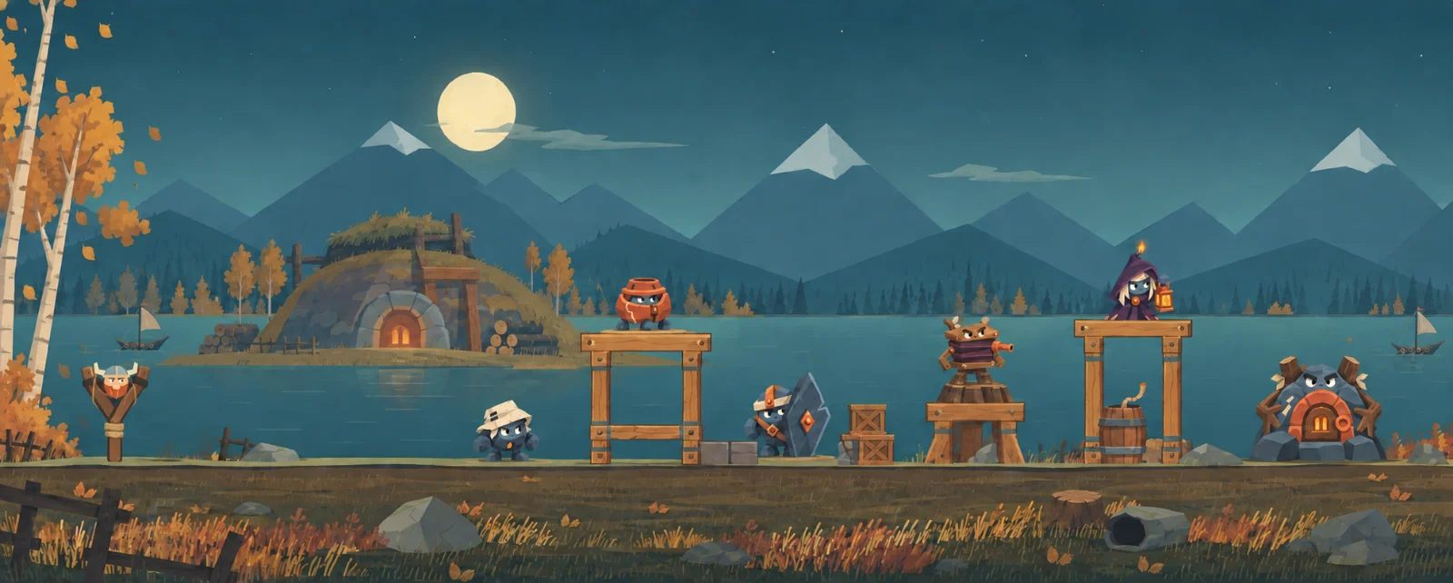 Moonlit mountains, amber birches and a glowing kiln surround the small clay and coal creatures of Cinderwood.